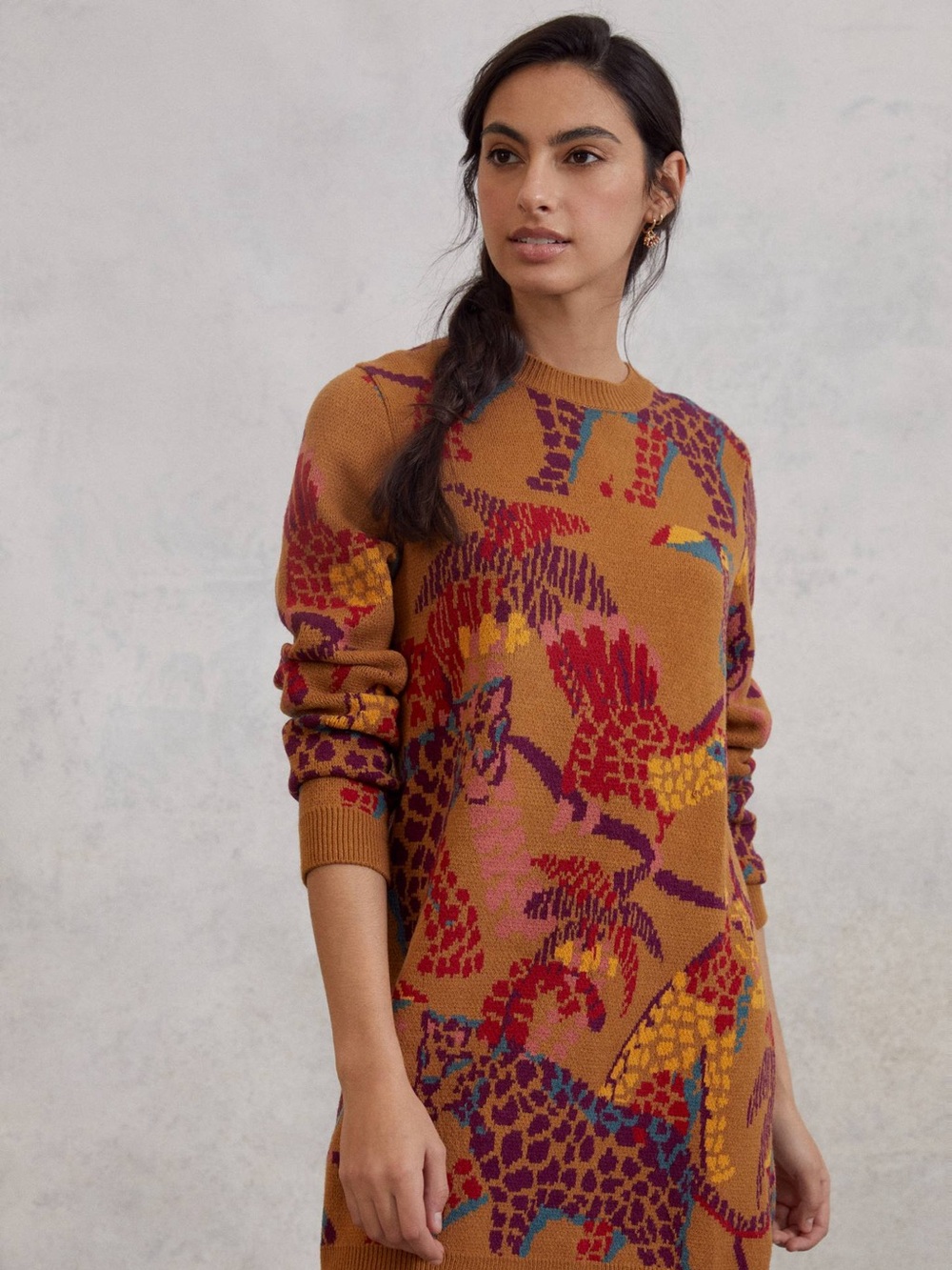 Anthropologie Farm Rio Casey Sweater Dress Animal Print Bohemian Size Large L - Picture 4 of 11